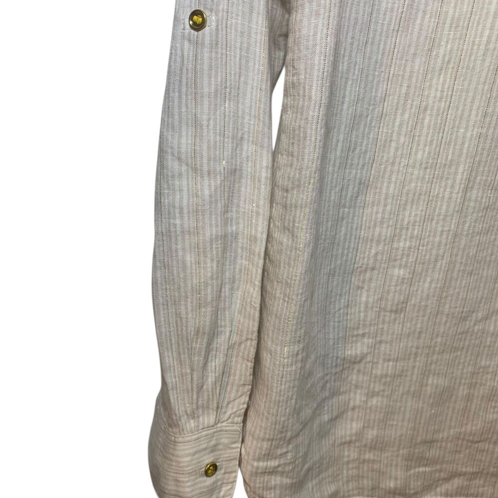 Charter Club Womens Cream Gold Metallic Button Linen Shirt M Vacation Beach - Picture 6 of 6